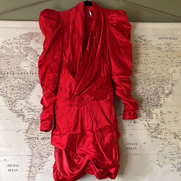 RARE HOUSE OF CB 'Rita' Red Satin Wrap Plunge Dress NWOT - Picture 10 of 15